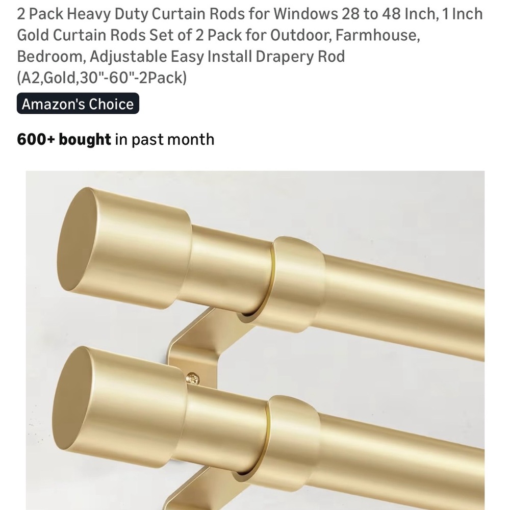 Gold Double Curtain Rod Set with Matching Brackets - Sleek Modern Finish